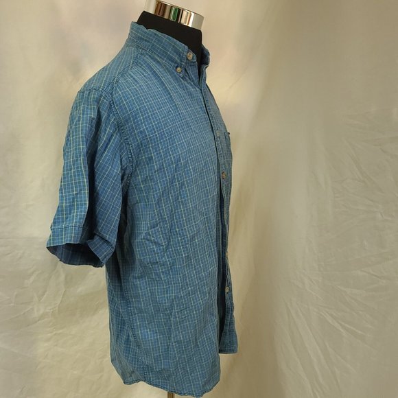 Wrangler Rugged Wear Mens Large Blue Stripe Short Sleeve Button Work Shirt - Picture 8 of 10